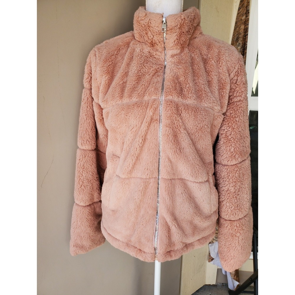 Blashe Faux Jacket Womens Large Pink Full Zip Pockets Lined Soft